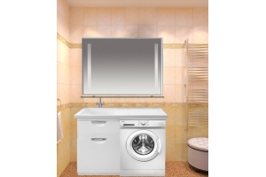 Тумба с раковиной Misty Куба 60 белая, под стиральную машину, с бельевой корзиной - 2