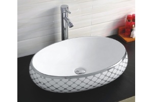 Раковина накладная CeramaLux NC 60 см белый/серебро (262) - 2