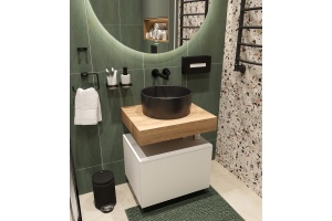 Мебель для ванной STWORKI Ольборг 60 столешница дуб французский, без отверстий, с тумбой 60, с раковиной BOCCHI Vessel черной - 3