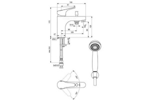 BA402AA NEXT Смеситель для ванны/душа набортный, душевой гарнитур в комплекте (душевая лейка ?70 мм, металлический шланг 1500 мм, держатель для лейки - 2