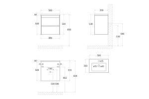 FAMILY База под раковину подвесная с двумя выкатными ящиками, Pino Bianco, 500x350x550, Family-500-2C-SO-PB - 3