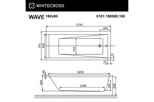 Акриловая ванна Whitecross Wave 180х80 белая золото с гидромассажем - 3