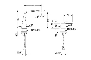 DURAVIT (D.1) Смеситель для раковины на два отверстия 157 мм, без донного клапана, хром - 2