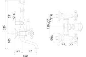 Смеситель для ванны Cezares Golf золото с белыми ручками - 2