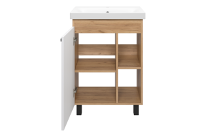 Тумба с раковиной Misty Крафт 60 белая - светлое дерево - 2