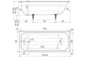 Чугунная ванна Универсал Элегия 170x70 см, пристенная - 3