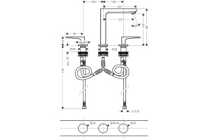 Смеситель для раковины 160, на 3 отверстия, с рычаговыми рукоятками, со сливным клапаном Push-Open, 32515990, полированное золото - 2
