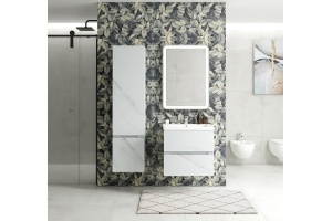 TECHNO Шкаф подвесной, фасады асимметричные, Монти мрамор 400x300x1600, AM-Techno-1600-AC-SO-MR960-L - 2