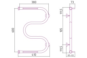 Полотенцесушитель водяной ВПС М-обр. 2П 600х400 Н. Г. 1