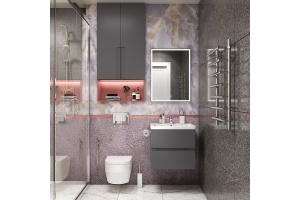 TECHNO База под раковину подвесная с двумя выкатными ящиками, Смоки софт AM-Techno-600-2C-SO-ZB815