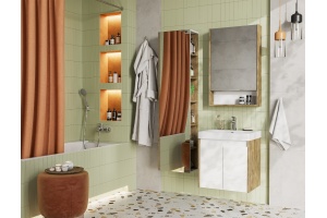 Комплект мебели Aquaton Сканди Doors 55 Белый глянец Дуб рустикальный