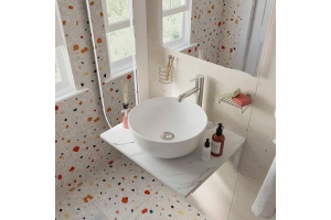 Мебель для ванной DIWO Элиста 60 белый мрамор, с раковиной Moduo 40 RING, в скандинавском стиле, овальная (гарнитур, мебель) - 3