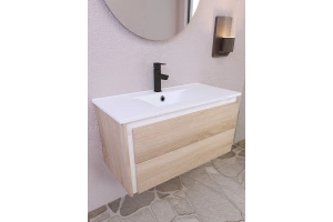 Тумба под раковину Sanvit Линк 100 светлое дерево - белый глянец - 2