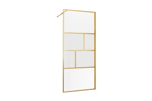 Душевая перегородка Vincea Walk-In 90х200 профиль брашированное золото стекло рифленое  - 3