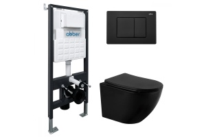 Комплект унитаза с инсталляцией Abber Bequem с кнопкой смыва черный матовый