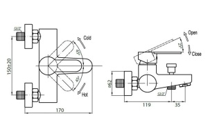 Смеситель Cezares Laconico C VD BLC для ванны с душем - 2
