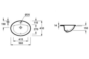 Раковина Jacob Delafon Patio E4155 56 см - 2
