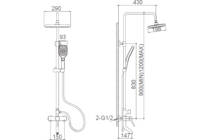 Душевая стойка STWORKI FT13196OBD со смесителем для ванны, черная матовая - 2