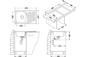 Мойка ELEGANT 30 SAT 90 FI 810X510 в комплекте с сифоном 1130551, - 2