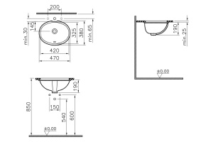 Встраиваемая раковина Vitra S20 47 см (6039B003-0012) - 3