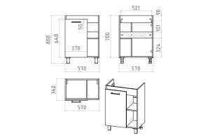 Тумба с раковиной Misty Крафт 60 белая - светлое дерево - 3