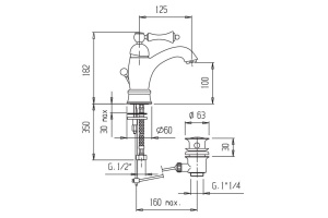 Смеситель для раковины Cezares MARGOT золото 24 карат (MARGOT-LSM1-A-03/24-M) - 3