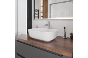 Мебель для ванной STWORKI Берген 100 серая с темной столешницей, раковина Moduo 50 Square - 3