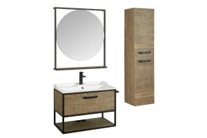 Комплект мебели Aquaton Лофт Фабрик 80 с раковиной Фабиа 80 темное дерево  - 2