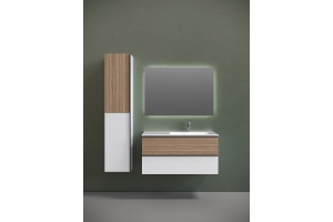 Тумба под раковину Sancos Delta 99х44 правая белая - светлое дерево - 2