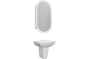 Комплект  Раковина STWORKI Дублин 45 + Зеркало-шкаф STWORKI Мальмё МВК074 45, с подсветкой, белый, прямоугольный, навесной, овальный, в стиле лофт + С - 3