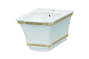 Биде подвесное Boheme Hermitage белое с золотым узором