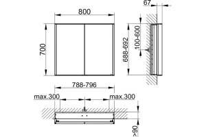 12812171301 зеркальный шкаф( 80 х70 х15) для встраиваемого монтажа две поворотные зеркальные дверцы из двойного хрустального стекла(Royal Match) KEUCO - 2