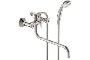 BA362AA LIFE Смеситель для ванны/душа, поворотный излив 250 мм, душевой гарнитур в комплекте (душевая лейка ?70 мм, металлический шланг 1500 мм, держа