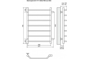 Водяной полотенцесушитель Terminus Виктория П7 500х796 Хром - 3