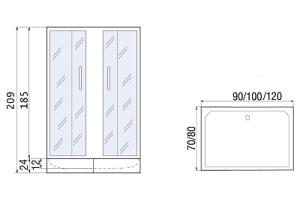 Душевое ограждение с поддоном River Morava XL 100/80/24 MT (10000008327) - 2