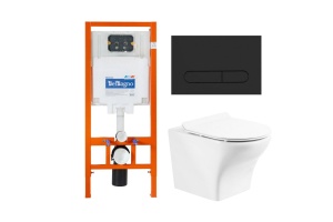 Комплект унитаза с инсталляцией BelBagno Kraft с сиденьем микролифт и кнопкой смыва черный матовый