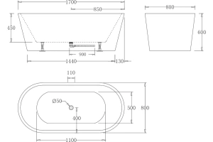 Акриловая ванна BELBAGNO 170х80 черный (BB71-1700-NERO-W0) - 3