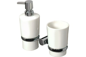 Стакан для зубных щеток и дозатор Wasserkraft хром - белый
