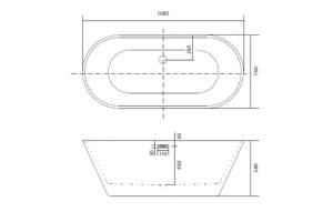 Акриловая ванна Aquatek Хорса 168х76 белый с ножками и сливом-переливом (AQ-5776) - 3