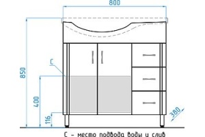 Тумба под раковину Style Line Эко Стандарт 80 см (ЛС-00000109) - 2