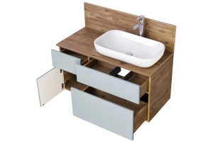 Тумба с раковиной Лола 60 и столешницей Aquaton Мишель 100 голубой-светлое дерево - 2