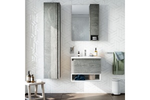 Мебель для ванной STWORKI Карлстад 60 дуб рошелье, с белой полкой, в стиле лофт, подвесная (комплект, гарнитур)