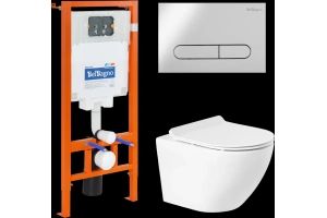 Комплект унитаза с инсталляцией BelBagno Sfera-R с сиденьем микролифт и кнопкой смыва хром глянцевый