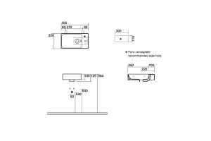 KERASAN Cento раковина 45х25см с 1отв под смеситель справа - DX, (с отверстиями для крепления к стене), цвет белый - 2