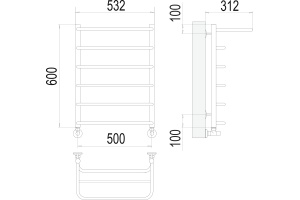 Водяной полотенцесушитель Terminus Полка П6 500x600 с полкой Хром - 3