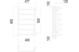 Водяной полотенцесушитель Terminus Стандарт П6 400x600 Хром боковое подключение - 3