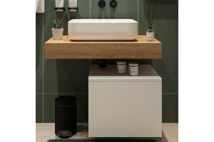 Мебель для ванной STWORKI Ольборг 80 столешница дуб французский, без отверстий, с тумбой 50, с раковиной STWORKI Soul 1 белой - 3