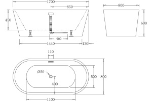 Акриловая ванна BelBagno BB71-1700-NERO - 3
