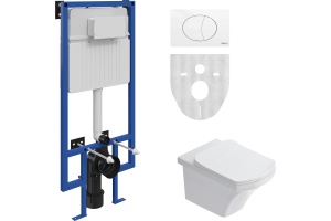 Комплект Унитаз подвесной STWORKI Хальмстад SETK2804-0606-001-1-6000 с микролифтом + Система инсталляции для унитазов STWORKI 510162 с кнопкой смыва 230824 белой