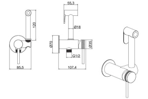 5.31A29-00 PRIORITY 3.0 Смес. с гиг.душем, Латунь+Вставка в держ, Kerox, скрыт.часть, хром (296357) - 2
